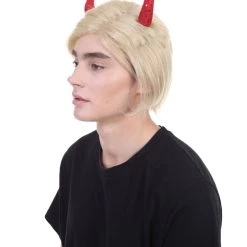 HPO President II Wig W/ Red Sequined Devil Horns | Blonde Short Wig | Premium Breathable Capless Cap SALE