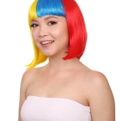 FLAGWIGS Colombia Flag Sport Party Bob Wig | Patriotic Character Cosplay Halloween Wig | Premium Breathable Capless Cap
