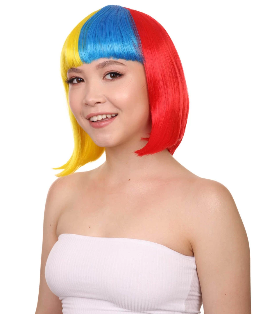 FLAGWIGS Colombia Flag Sport Party Bob Wig | Patriotic Character Cosplay Halloween Wig | Premium Breathable Capless Cap 2 FLAGWIGS Colombia Flag Sport Party Bob Wig | Patriotic Character Cosplay Halloween Wig | Premium Breathable Capless Cap