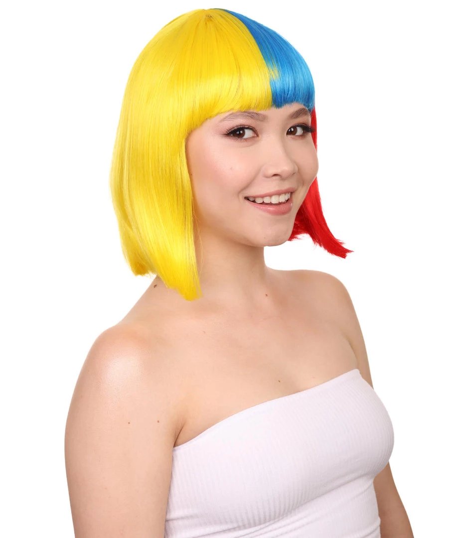 FLAGWIGS Colombia Flag Sport Party Bob Wig | Patriotic Character Cosplay Halloween Wig | Premium Breathable Capless Cap 6 FLAGWIGS Colombia Flag Sport Party Bob Wig | Patriotic Character Cosplay Halloween Wig | Premium Breathable Capless Cap