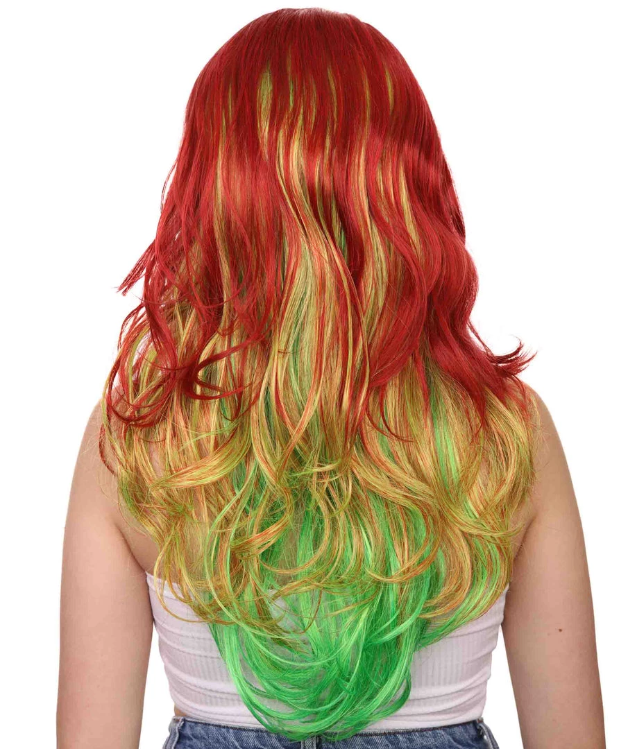 HPO Adult Ombre Curly Women's Wig | Red Green Multicolor Cosplay Halloween Wig | Premium Breathable Capless Cap 4 HPO Adult Ombre Curly Women's Wig | Red Green Multicolor Cosplay Halloween Wig | Premium Breathable Capless Cap