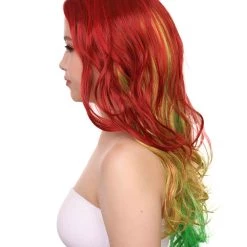 HPO Adult Ombre Curly Women's Wig | Red Green Multicolor Cosplay Halloween Wig | Premium Breathable Capless Cap 11 HPO Adult Ombre Curly Women's Wig | Red Green Multicolor Cosplay Halloween Wig | Premium Breathable Capless Cap