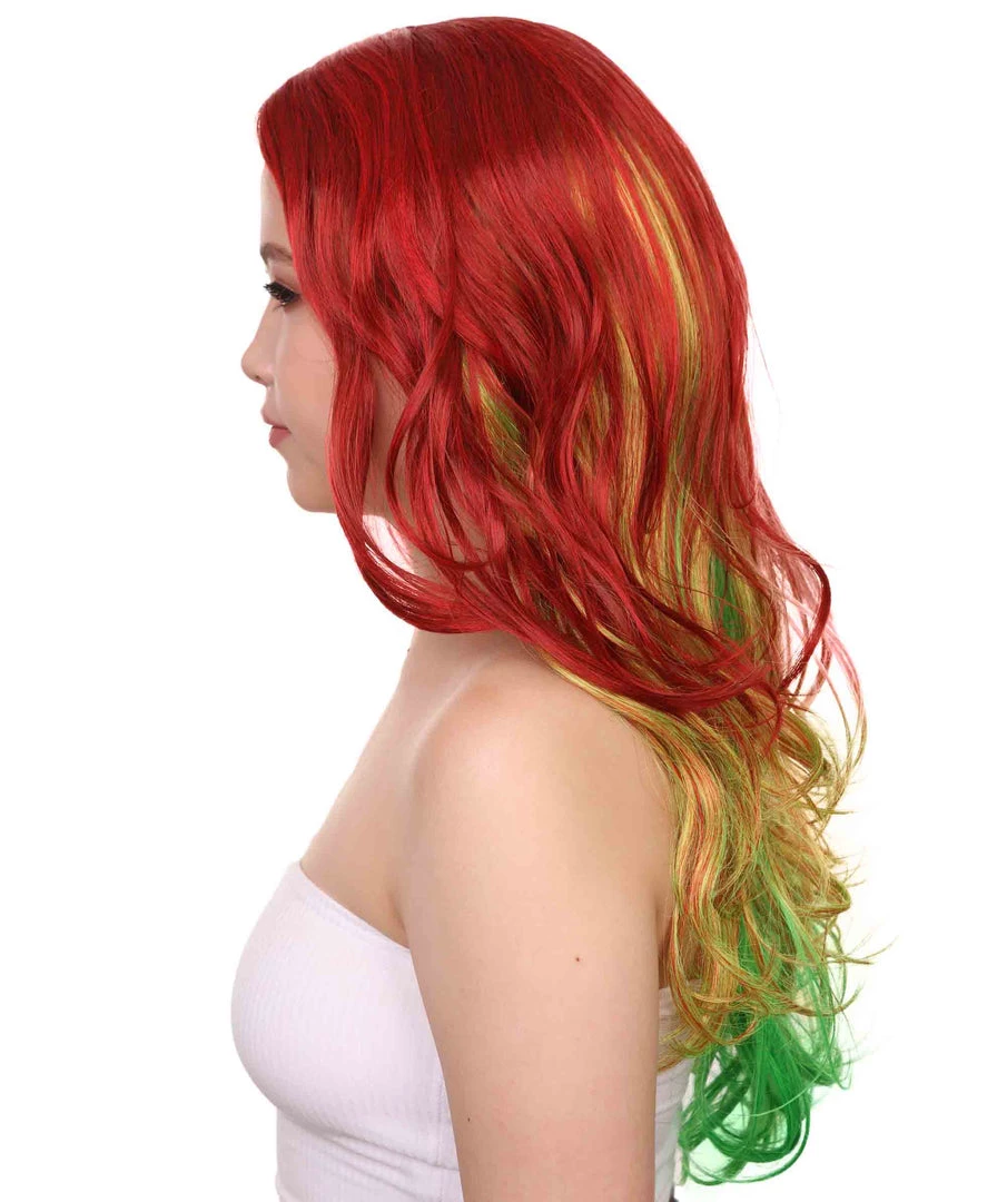 HPO Adult Ombre Curly Women's Wig | Red Green Multicolor Cosplay Halloween Wig | Premium Breathable Capless Cap 3 HPO Adult Ombre Curly Women's Wig | Red Green Multicolor Cosplay Halloween Wig | Premium Breathable Capless Cap