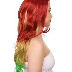 HPO Adult Ombre Curly Women's Wig | Red Green Multicolor Cosplay Halloween Wig | Premium Breathable Capless Cap 13 HPO Adult Ombre Curly Women's Wig | Red Green Multicolor Cosplay Halloween Wig | Premium Breathable Capless Cap