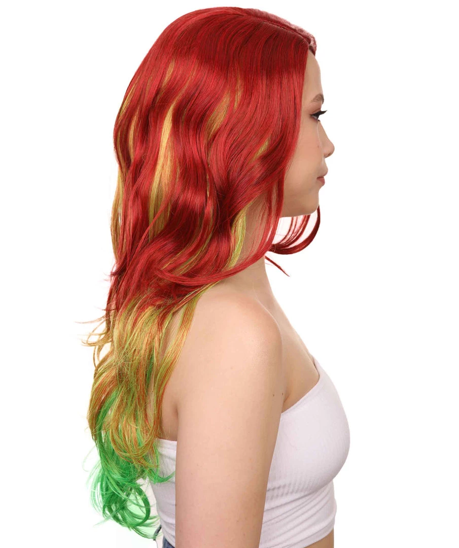 HPO Adult Ombre Curly Women's Wig | Red Green Multicolor Cosplay Halloween Wig | Premium Breathable Capless Cap 5 HPO Adult Ombre Curly Women's Wig | Red Green Multicolor Cosplay Halloween Wig | Premium Breathable Capless Cap
