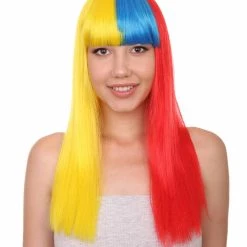 FLAGWIGS Colombia Flag Sport Party Long Bob Wig | Patriotic Character Cosplay Halloween Wig | Premium Breathable Capless Cap Women's