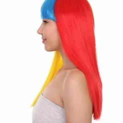 FLAGWIGS Colombia Flag Sport Party Long Bob Wig | Patriotic Character Cosplay Halloween Wig | Premium Breathable Capless Cap Women's