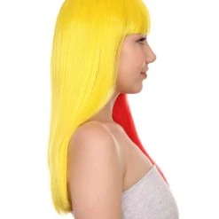 FLAGWIGS Colombia Flag Sport Party Long Bob Wig | Patriotic Character Cosplay Halloween Wig | Premium Breathable Capless Cap Women's