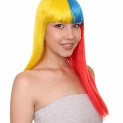 FLAGWIGS Colombia Flag Sport Party Long Bob Wig | Patriotic Character Cosplay Halloween Wig | Premium Breathable Capless Cap Women's