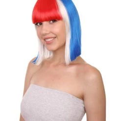 FLAGWIGS Iceland Flag Sport Party Bob Wig | National Pride Red White Blue Wig | Premium Breathable Capless Cap Women's