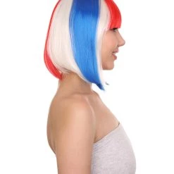 FLAGWIGS Iceland Flag Sport Party Bob Wig | National Pride Red White Blue Wig | Premium Breathable Capless Cap Women's