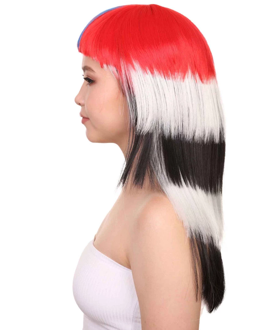 FLAGWIGS Women's South Korea Flag Sport Party Long Bob Wig | Premium Breathable Capless Cap 3 FLAGWIGS Women's South Korea Flag Sport Party Long Bob Wig | Premium Breathable Capless Cap