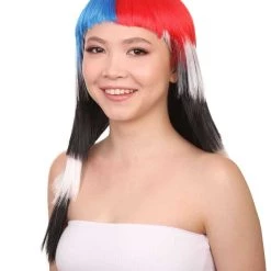 FLAGWIGS Women's South Korea Flag Sport Party Long Bob Wig | Premium Breathable Capless Cap