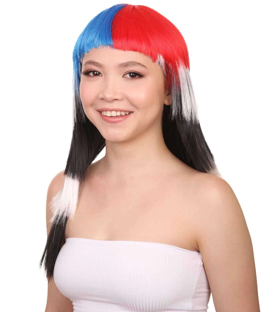 FLAGWIGS Women's South Korea Flag Sport Party Long Bob Wig | Premium Breathable Capless Cap 2 FLAGWIGS Women's South Korea Flag Sport Party Long Bob Wig | Premium Breathable Capless Cap