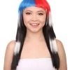 FLAGWIGS Women's South Korea Flag Sport Party Long Bob Wig | Premium Breathable Capless Cap