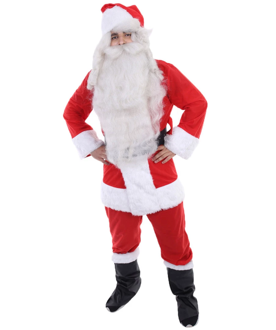 HPO Adult Men's Deluxe Classic Santa Claus Suit Costume | White & Red Christmas Costume 1 HPO Adult Men's Deluxe Classic Santa Claus Suit Costume | White & Red Christmas Costume