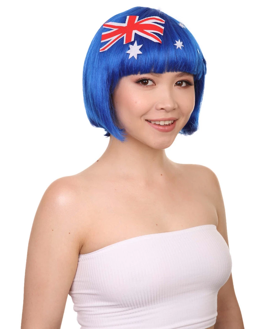 FLAGWIGS Australia Flag Sport Party Bob Wig | Patriotic Country Flag Cosplay Halloween Wig | Premium Breathable Capless Cap 6 FLAGWIGS Australia Flag Sport Party Bob Wig | Patriotic Country Flag Cosplay Halloween Wig | Premium Breathable Capless Cap
