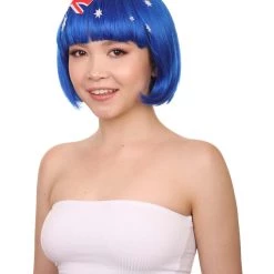 FLAGWIGS Australia Flag Sport Party Bob Wig | Patriotic Country Flag Cosplay Halloween Wig | Premium Breathable Capless Cap