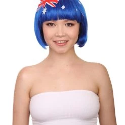 FLAGWIGS Australia Flag Sport Party Bob Wig | Patriotic Country Flag Cosplay Halloween Wig | Premium Breathable Capless Cap