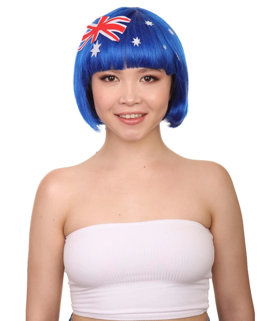 FLAGWIGS Australia Flag Sport Party Bob Wig | Patriotic Country Flag Cosplay Halloween Wig | Premium Breathable Capless Cap 1 FLAGWIGS Australia Flag Sport Party Bob Wig | Patriotic Country Flag Cosplay Halloween Wig | Premium Breathable Capless Cap