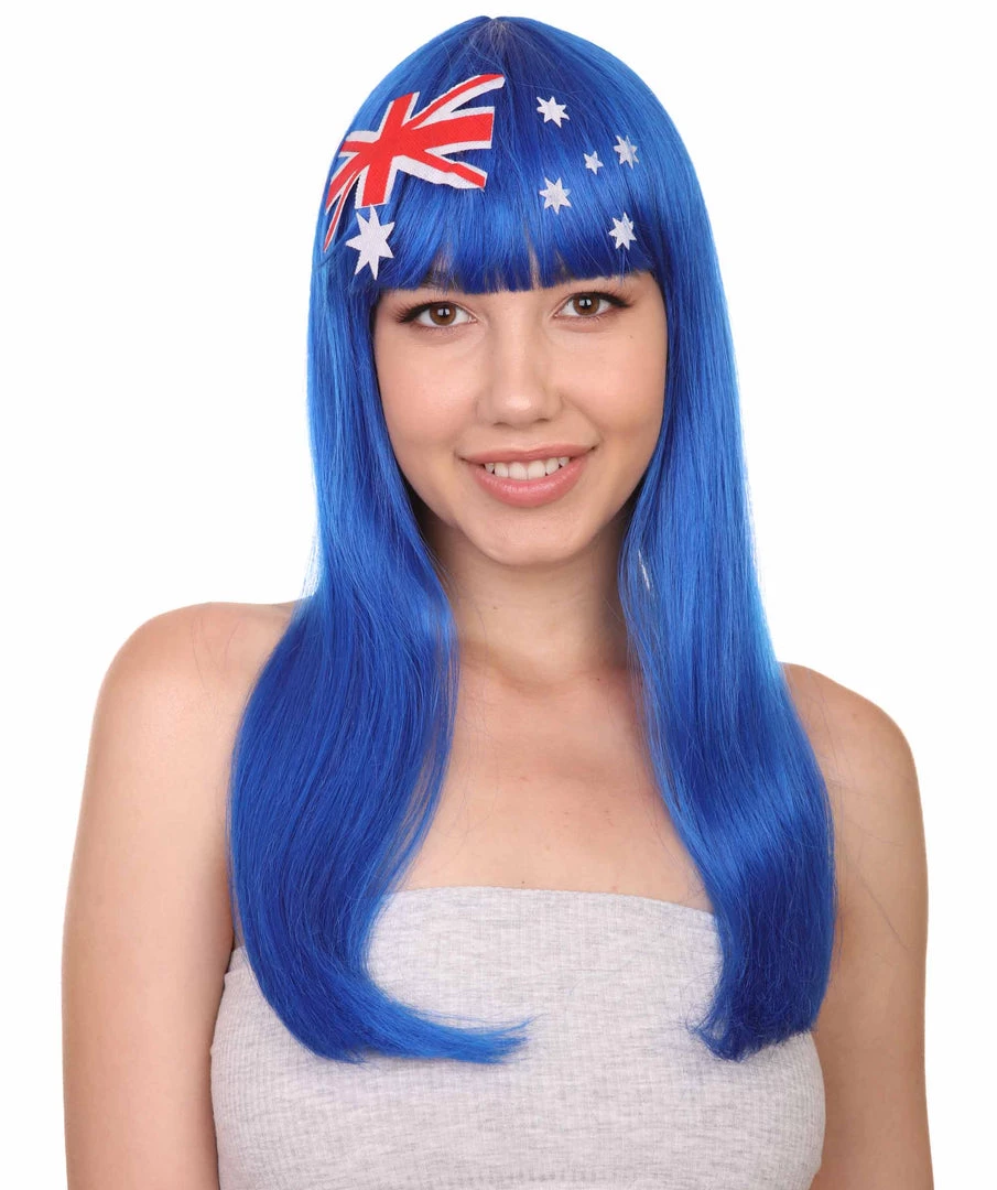 FLAGWIGS Australian Flag Sport Party Long Bob Wig | Premium Breathable Capless Cap Women's 1 FLAGWIGS Australian Flag Sport Party Long Bob Wig | Premium Breathable Capless Cap Women's