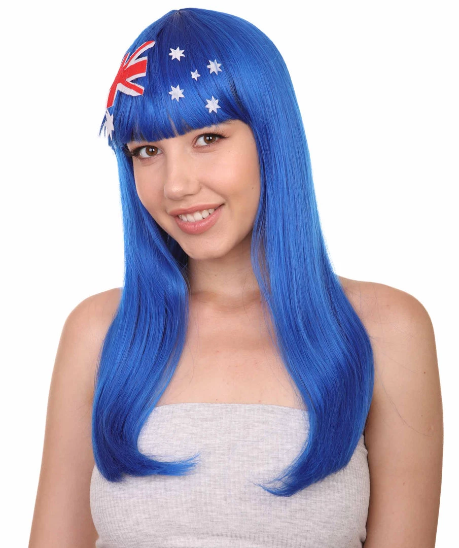 FLAGWIGS Australian Flag Sport Party Long Bob Wig | Premium Breathable Capless Cap Women's 2 FLAGWIGS Australian Flag Sport Party Long Bob Wig | Premium Breathable Capless Cap Women's