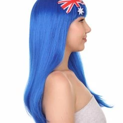 FLAGWIGS Australian Flag Sport Party Long Bob Wig | Premium Breathable Capless Cap Women's 13 FLAGWIGS Australian Flag Sport Party Long Bob Wig | Premium Breathable Capless Cap Women's