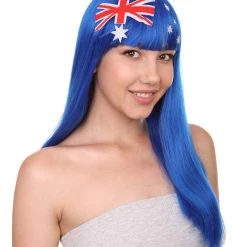 FLAGWIGS Australian Flag Sport Party Long Bob Wig | Premium Breathable Capless Cap Women's 14 FLAGWIGS Australian Flag Sport Party Long Bob Wig | Premium Breathable Capless Cap Women's