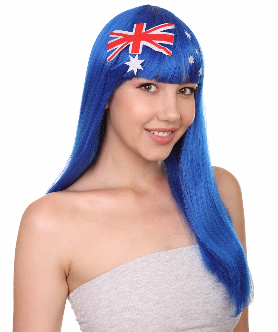 FLAGWIGS Australian Flag Sport Party Long Bob Wig | Premium Breathable Capless Cap Women's 6 FLAGWIGS Australian Flag Sport Party Long Bob Wig | Premium Breathable Capless Cap Women's