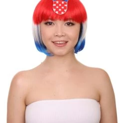FLAGWIGS Women's Women Patriotic Croatia Flag Wig | Bob Wig | Premium Breathable Capless Cap