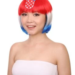 FLAGWIGS Women's Women Patriotic Croatia Flag Wig | Bob Wig | Premium Breathable Capless Cap