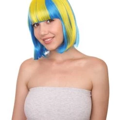 FLAGWIGS Sweden Flag Sport Party Bob | Yellow Sky Blue Sexy Cosplay Party Halloween Wig | Premium Breathable Capless Cap