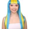 FLAGWIGS Sweden Flag Sport Party Long Bob Wig | Sexy Cosplay Party Halloween Wig | Premium Breathable Capless Cap Women's
