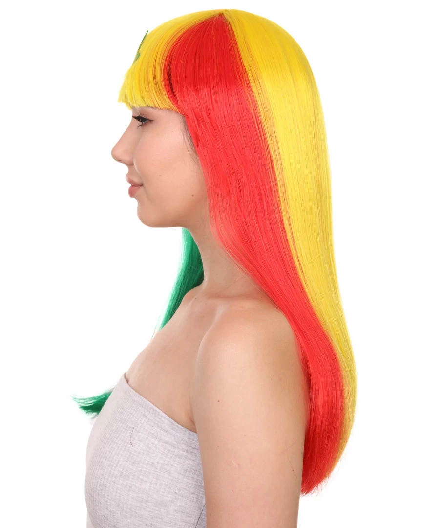 FLAGWIGS Senegal Flag Sport Party Long Bob Wig | Multicolor Long Straight Wig | Premium Breathable Capless Cap Women's 3 FLAGWIGS Senegal Flag Sport Party Long Bob Wig | Multicolor Long Straight Wig | Premium Breathable Capless Cap Women's