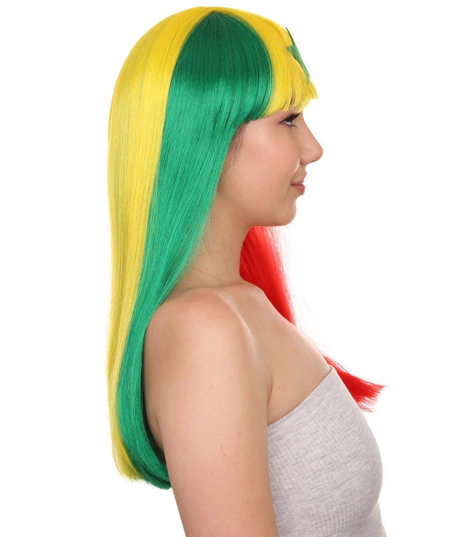 FLAGWIGS Senegal Flag Sport Party Long Bob Wig | Multicolor Long Straight Wig | Premium Breathable Capless Cap Women's 5 FLAGWIGS Senegal Flag Sport Party Long Bob Wig | Multicolor Long Straight Wig | Premium Breathable Capless Cap Women's