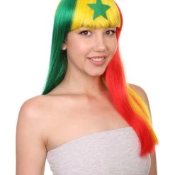 FLAGWIGS Senegal Flag Sport Party Long Bob Wig | Multicolor Long Straight Wig | Premium Breathable Capless Cap Women's 14 FLAGWIGS Senegal Flag Sport Party Long Bob Wig | Multicolor Long Straight Wig | Premium Breathable Capless Cap Women's