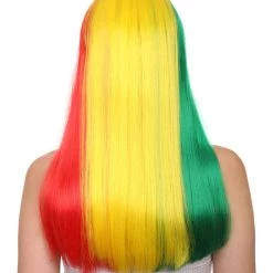 FLAGWIGS Senegal Flag Sport Party Long Bob Wig | Multicolor Long Straight Wig | Premium Breathable Capless Cap Women's 12 FLAGWIGS Senegal Flag Sport Party Long Bob Wig | Multicolor Long Straight Wig | Premium Breathable Capless Cap Women's