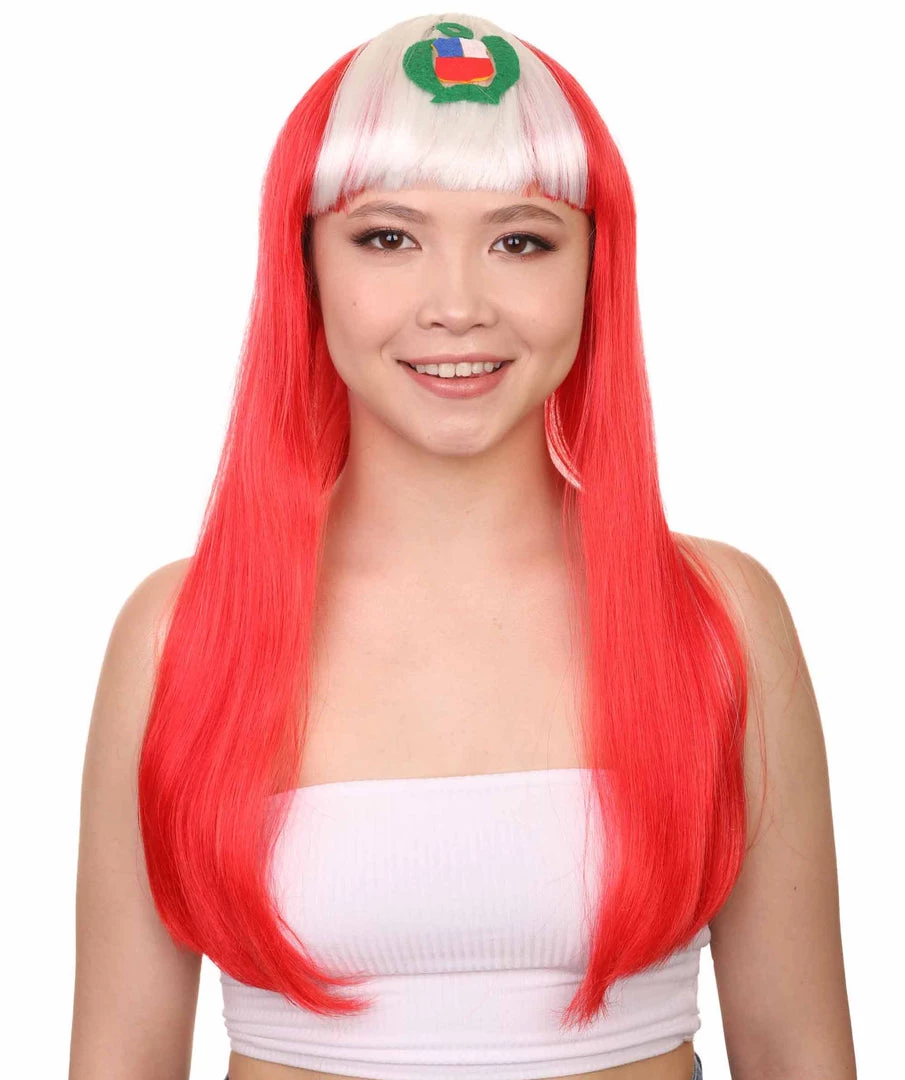 FLAGWIGS Peru Flag Sport Party Long Bob Wig | Long Straight Wig | Premium Breathable Capless Cap Women's 1 FLAGWIGS Peru Flag Sport Party Long Bob Wig | Long Straight Wig | Premium Breathable Capless Cap Women's