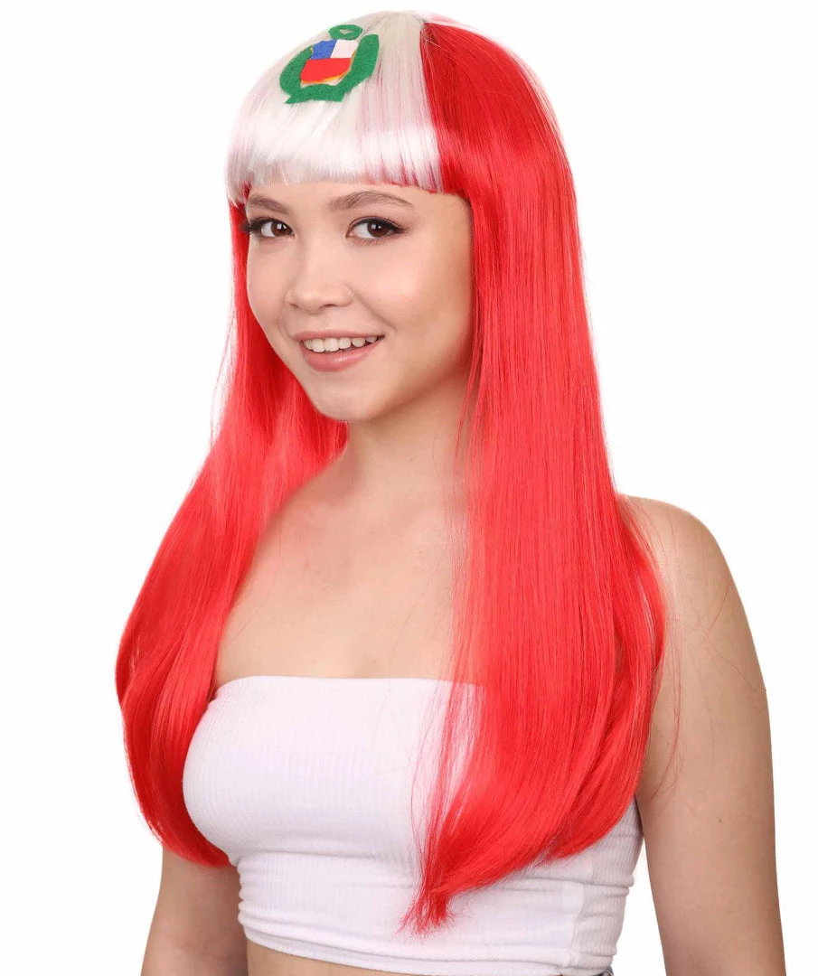 FLAGWIGS Peru Flag Sport Party Long Bob Wig | Long Straight Wig | Premium Breathable Capless Cap Women's 2 FLAGWIGS Peru Flag Sport Party Long Bob Wig | Long Straight Wig | Premium Breathable Capless Cap Women's