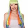 HPO Women's Womens Rainbow Bob Wig | Party Ready Fancy Cosplay Halloween Wig | Premium Breathable Capless Cap
