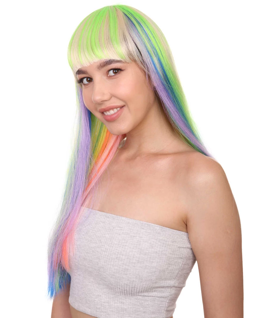 HPO Women's Womens Rainbow Bob Wig | Party Ready Fancy Cosplay Halloween Wig | Premium Breathable Capless Cap 2 HPO Women's Womens Rainbow Bob Wig | Party Ready Fancy Cosplay Halloween Wig | Premium Breathable Capless Cap