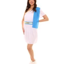 HPO Adult Women's Roman Fancy Dress Costume | Blue & White Cosplay Costume