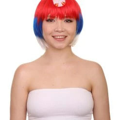 FLAGWIGS Russia Flag Sport Party Bob Wigs | National Pride Red Blue White Wigs | Premium Breathable Capless Cap Women's