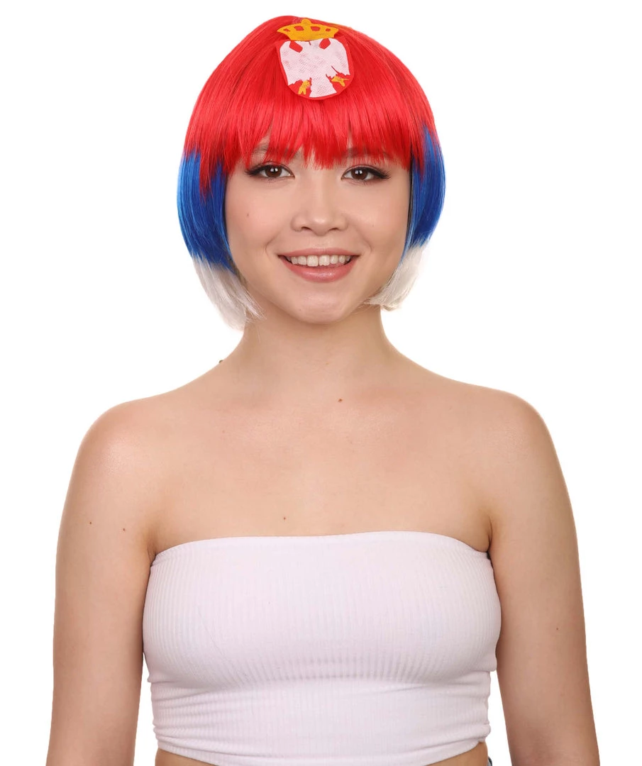 FLAGWIGS Russia Flag Sport Party Bob Wigs | National Pride Red Blue White Wigs | Premium Breathable Capless Cap Women's 1 FLAGWIGS Russia Flag Sport Party Bob Wigs | National Pride Red Blue White Wigs | Premium Breathable Capless Cap Women's
