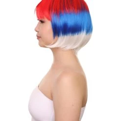 FLAGWIGS Russia Flag Sport Party Bob Wigs | National Pride Red Blue White Wigs | Premium Breathable Capless Cap Women's 11 FLAGWIGS Russia Flag Sport Party Bob Wigs | National Pride Red Blue White Wigs | Premium Breathable Capless Cap Women's