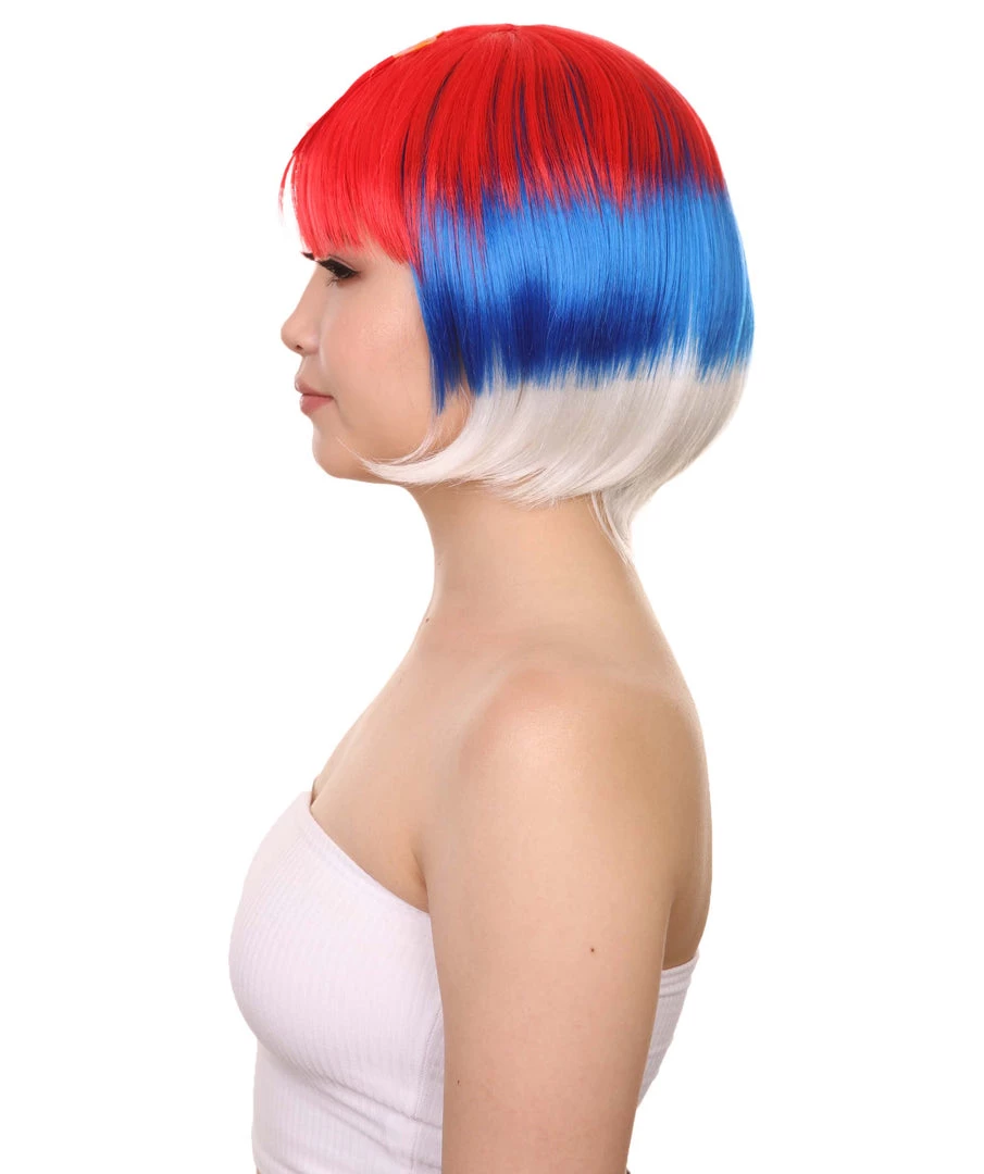 FLAGWIGS Russia Flag Sport Party Bob Wigs | National Pride Red Blue White Wigs | Premium Breathable Capless Cap Women's 3 FLAGWIGS Russia Flag Sport Party Bob Wigs | National Pride Red Blue White Wigs | Premium Breathable Capless Cap Women's