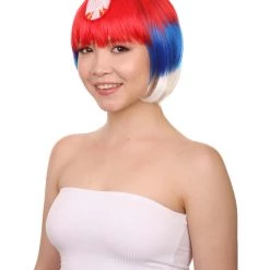 FLAGWIGS Russia Flag Sport Party Bob Wigs | National Pride Red Blue White Wigs | Premium Breathable Capless Cap Women's