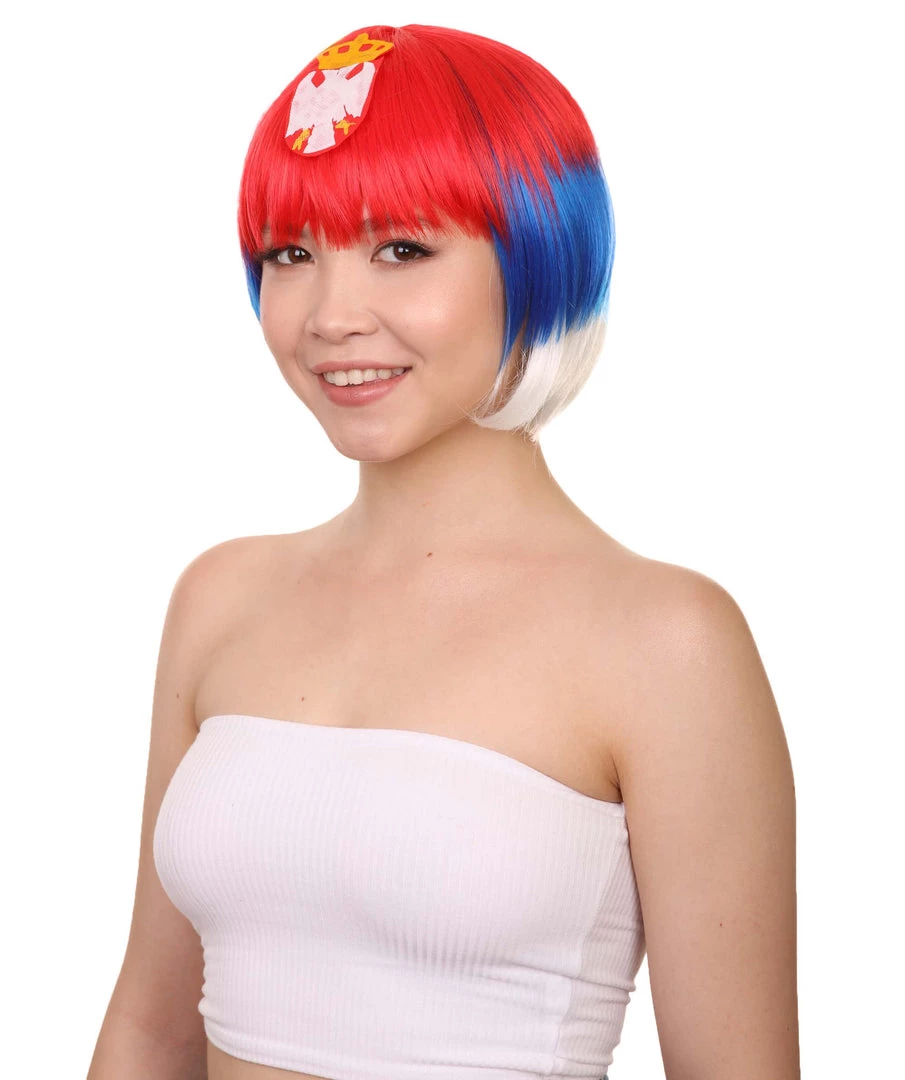 FLAGWIGS Russia Flag Sport Party Bob Wigs | National Pride Red Blue White Wigs | Premium Breathable Capless Cap Women's 2 FLAGWIGS Russia Flag Sport Party Bob Wigs | National Pride Red Blue White Wigs | Premium Breathable Capless Cap Women's