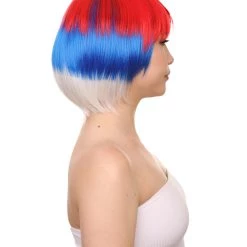 FLAGWIGS Russia Flag Sport Party Bob Wigs | National Pride Red Blue White Wigs | Premium Breathable Capless Cap Women's 13 FLAGWIGS Russia Flag Sport Party Bob Wigs | National Pride Red Blue White Wigs | Premium Breathable Capless Cap Women's