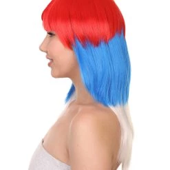 FLAGWIGS Women's Serbia Flag Sport Party Long Bob Wig | Red Blue White Wig | Premium Breathable Capless Cap 11 FLAGWIGS Women's Serbia Flag Sport Party Long Bob Wig | Red Blue White Wig | Premium Breathable Capless Cap
